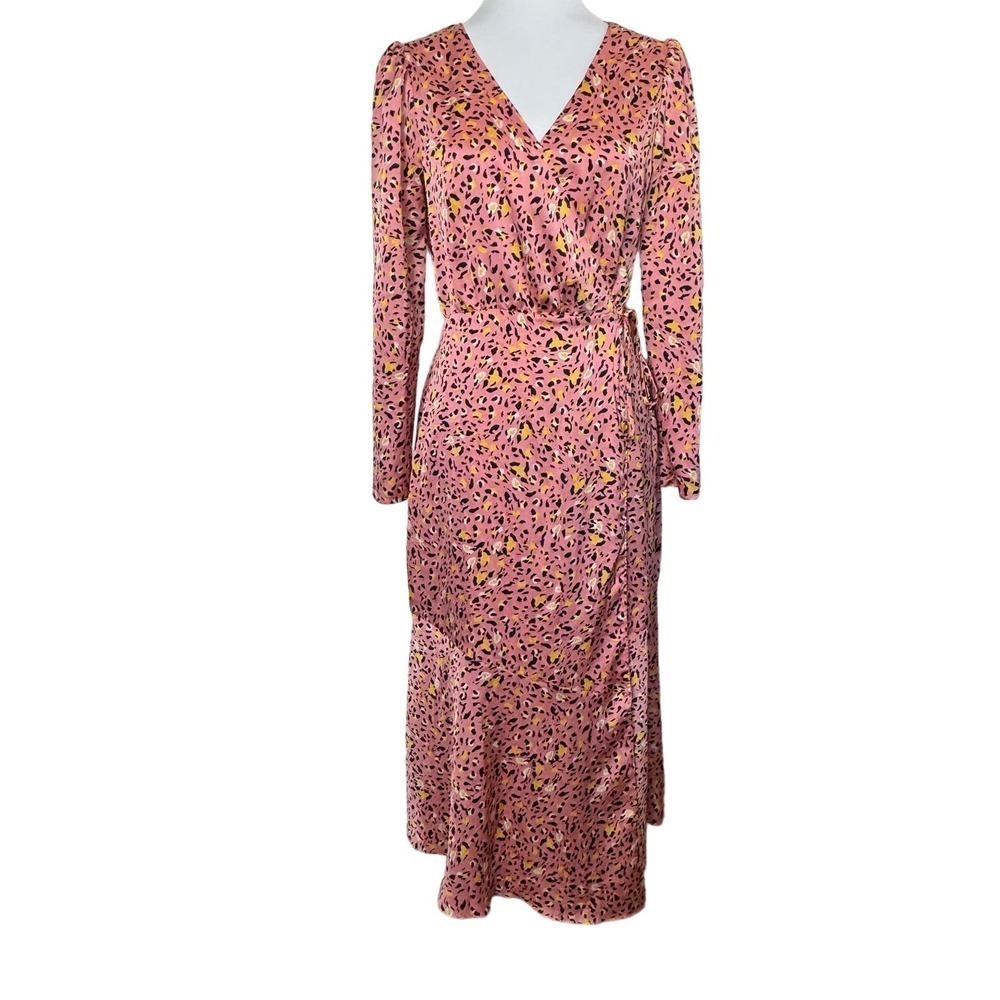 Leith Wrap Maxi Dress Long Sleeve Pink Leopard Print Size S